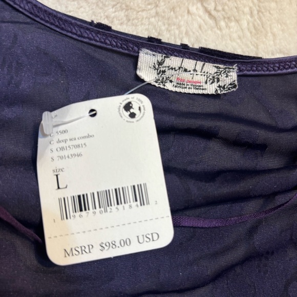 Final Sale! NWT Free People Bodysuit Lg Deep Purple Floral Deep Sea Magic Hour - Picture 16 of 16